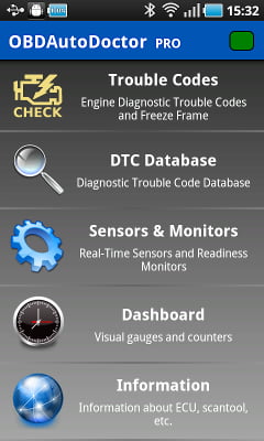 OBD Auto Doctor running on Android Samsung Galaxy