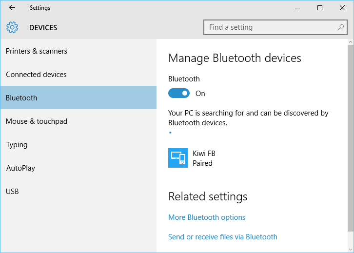 Windows 10 Bluetooth LE settings