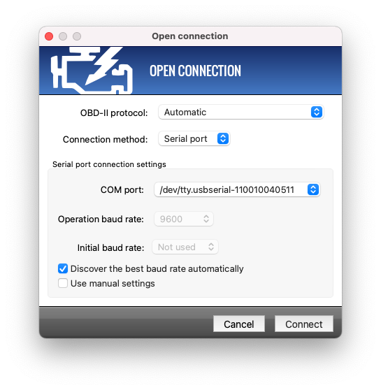 Open USB connection dialog on Mac