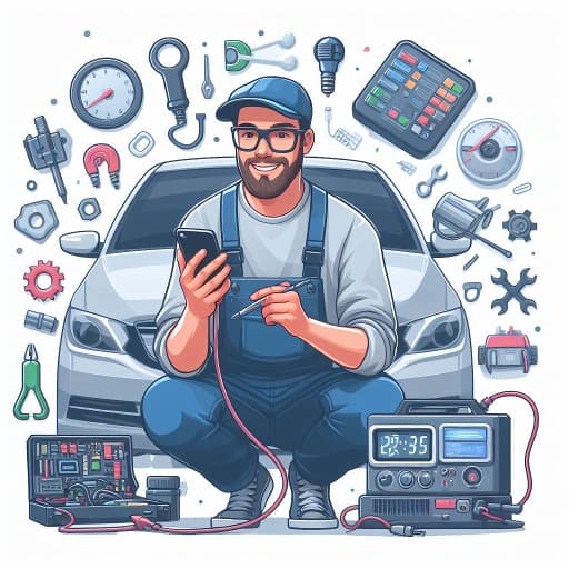 DIY mechanic performing car diagnosis with his phone