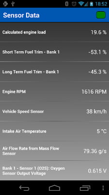 OBD Auto Doctor running on Android Samsung Galaxy Nexus